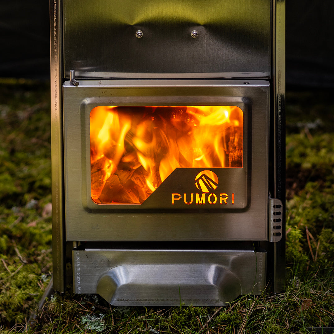 Kamin 2.0 med glaslucka för te.x Bastutält EN STL