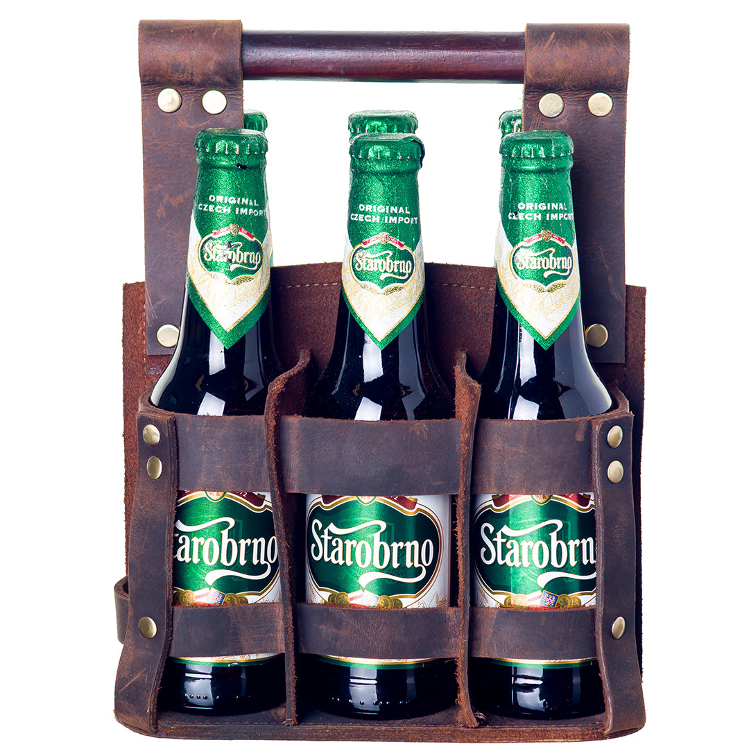 Bryggeriväska Brännö för 6 flaskor i skinn BRUN / ONE SIZE