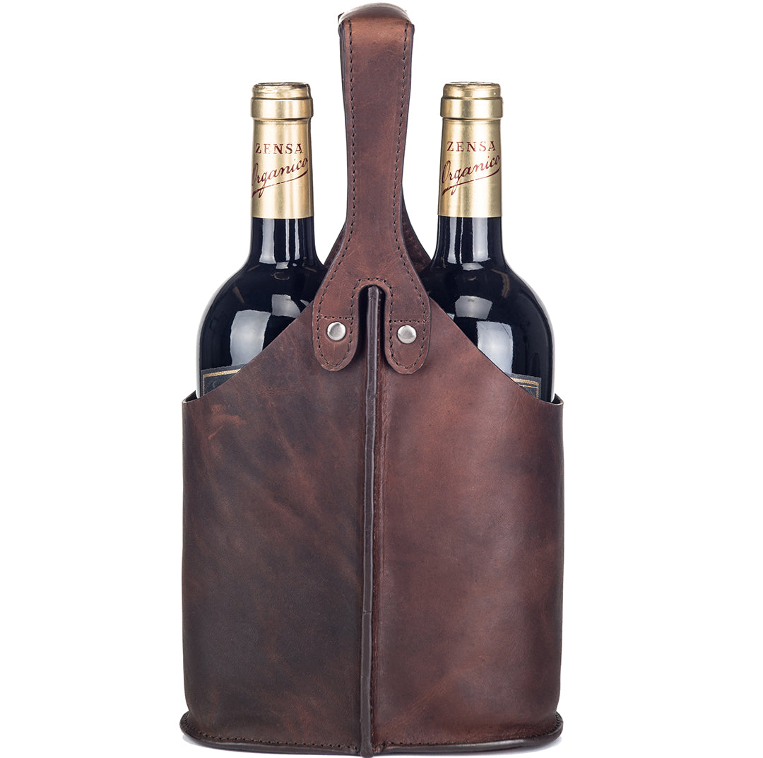 Dryckeshållare i skinn 2 flaskor BRUN / ONE SIZE