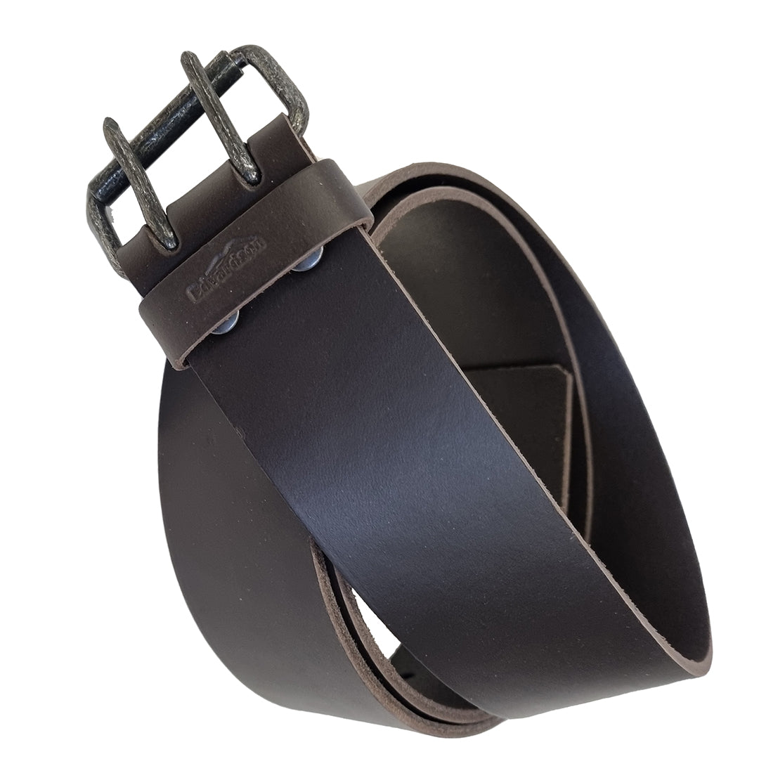 Läderbälte Dubbeldorn, 50 mm BRUN / 85CM