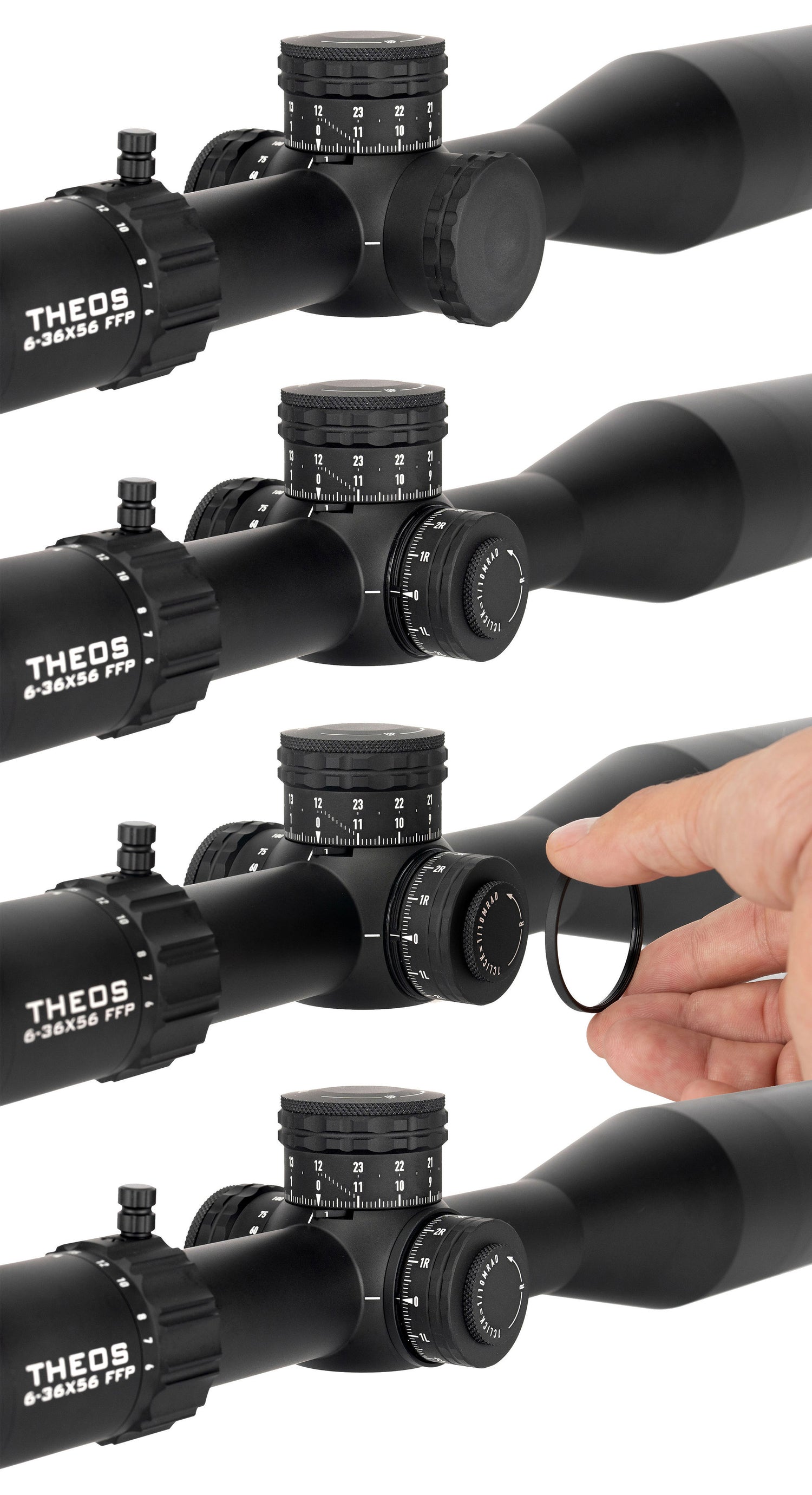 Theos 6-36x56 FFP APR-2D Black MRAD Belyst Långhålls Sikte